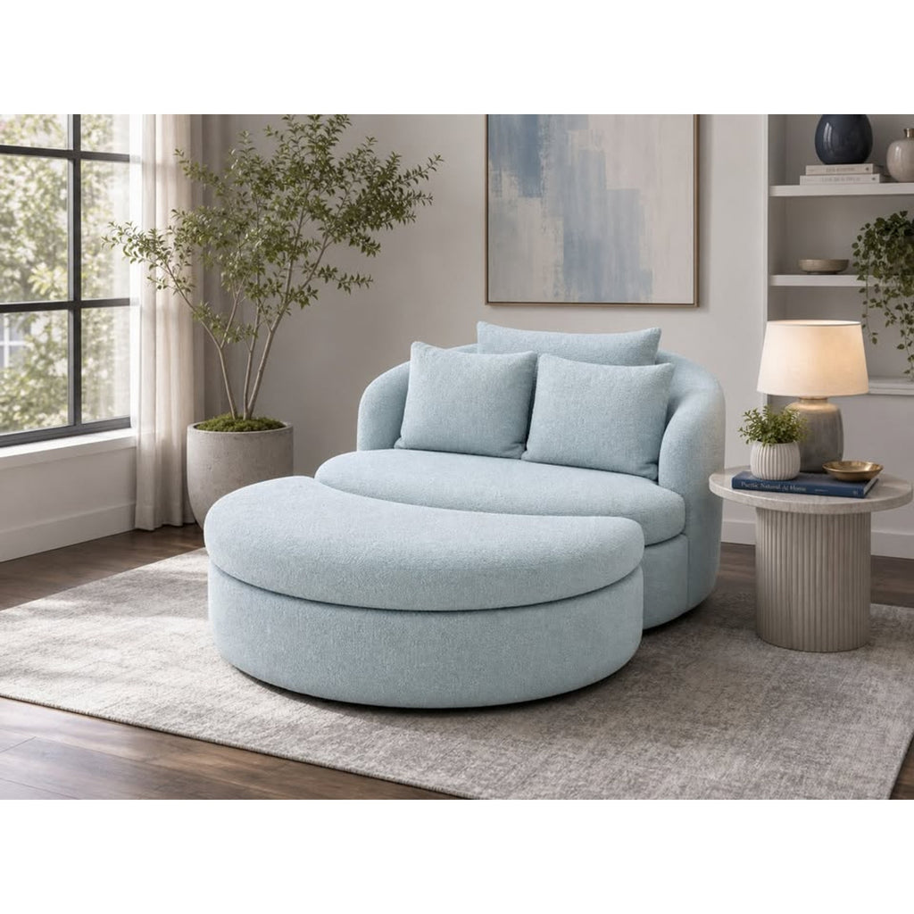 Joybird Amelia Grand Swivel Chair & Ottoman (Karina in Pantone Aquatic)