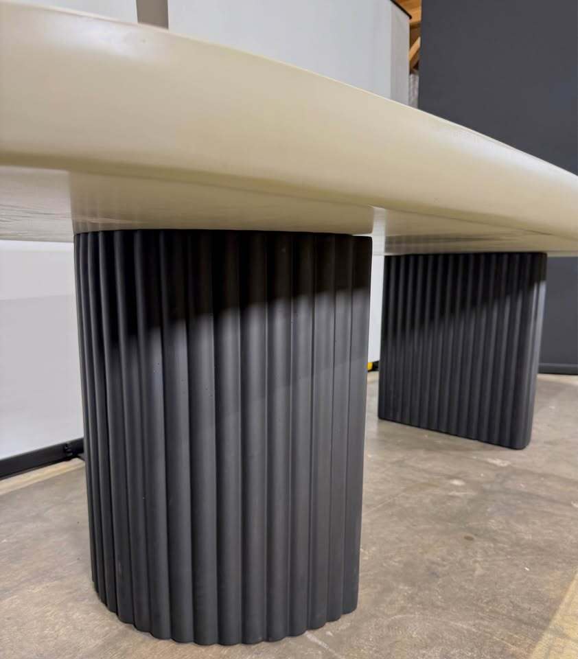 Rove Concepts Osten Dining Table 120" (Alabaster Matte Lacquer, Black Concrete)
