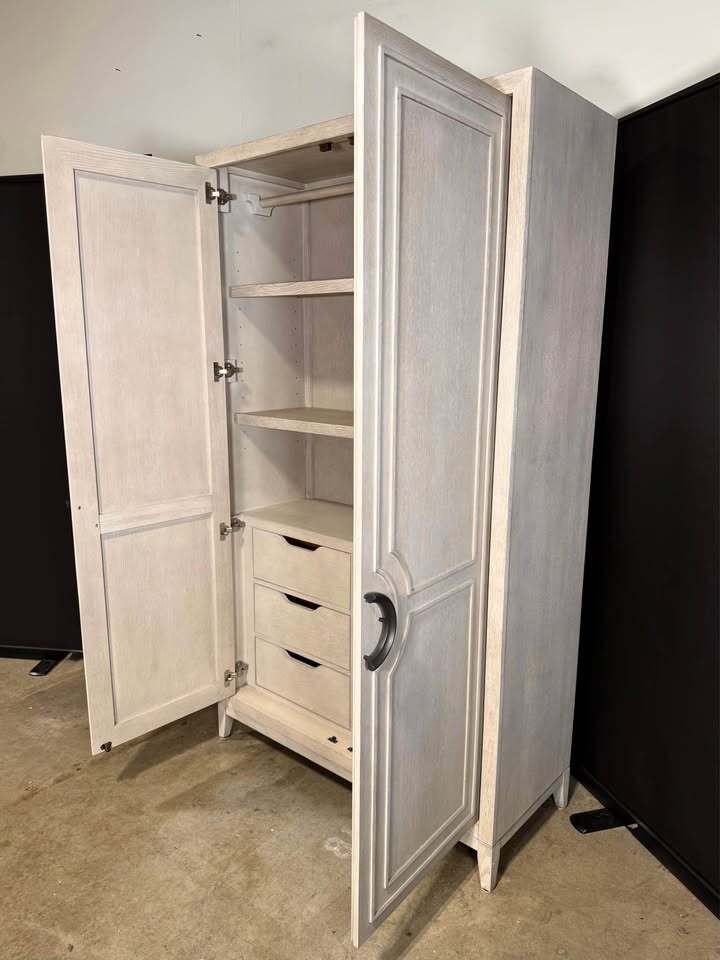Kathy Kuo Home Chelle French Country Brown Oak Wardrobe