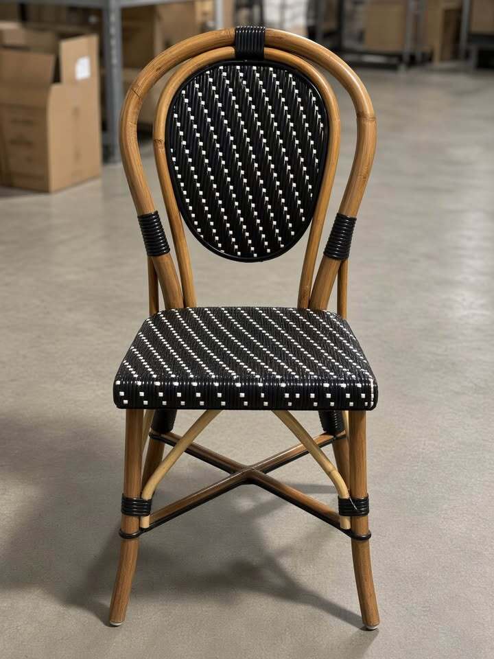 Set of 6 Custom High-End Bamboo Bistro Chairs – Black & White Woven