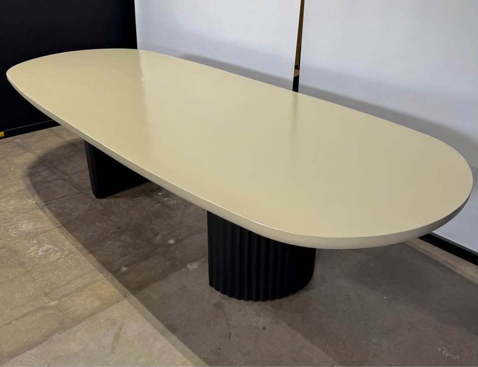 Rove Concepts Osten Dining Table 120" (Alabaster Matte Lacquer, Black Concrete)