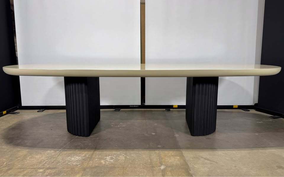 Rove Concepts Osten Dining Table 120" (Alabaster Matte Lacquer, Black Concrete)