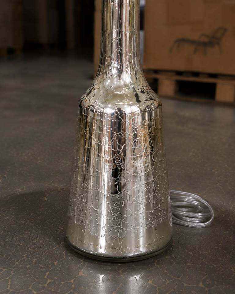 Pair of Mercury Glass Table Lamps w/ Gray Drum Shades