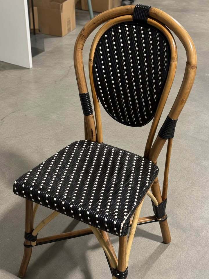 Set of 6 Custom High-End Bamboo Bistro Chairs – Black & White Woven