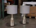 Pair of Mercury Glass Table Lamps w/ Gray Drum Shades