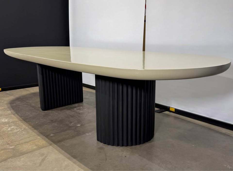 Rove Concepts Osten Dining Table 120" (Alabaster Matte Lacquer, Black Concrete)