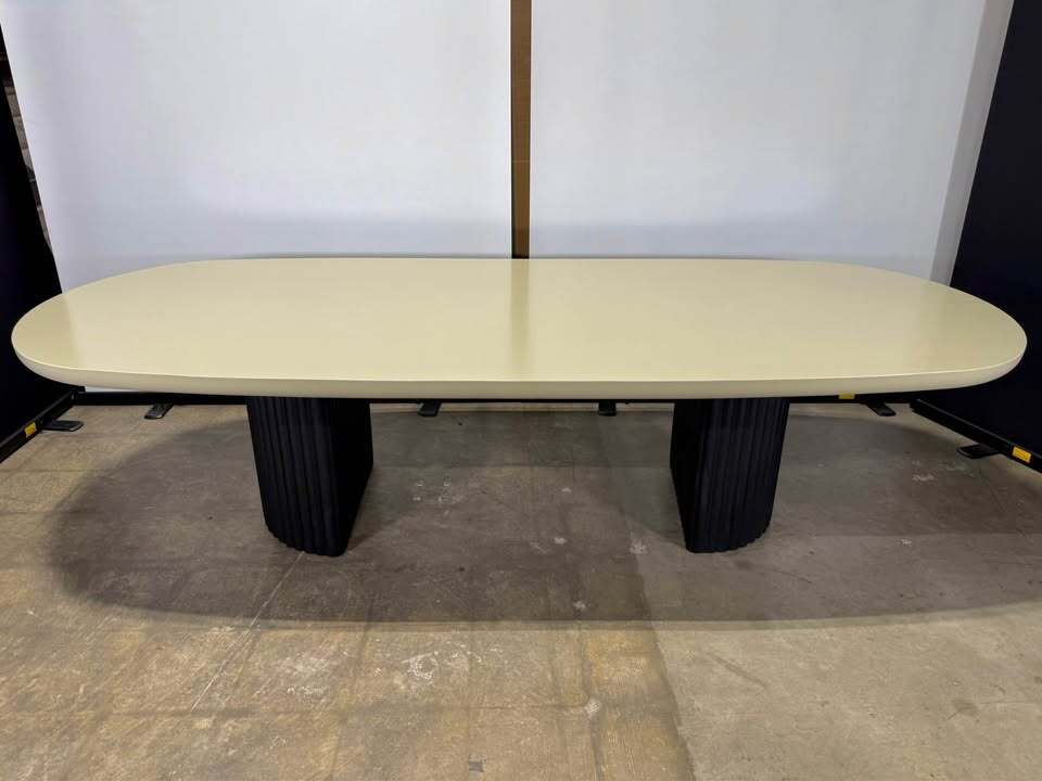 Rove Concepts Osten Dining Table 120" (Alabaster Matte Lacquer, Black Concrete)