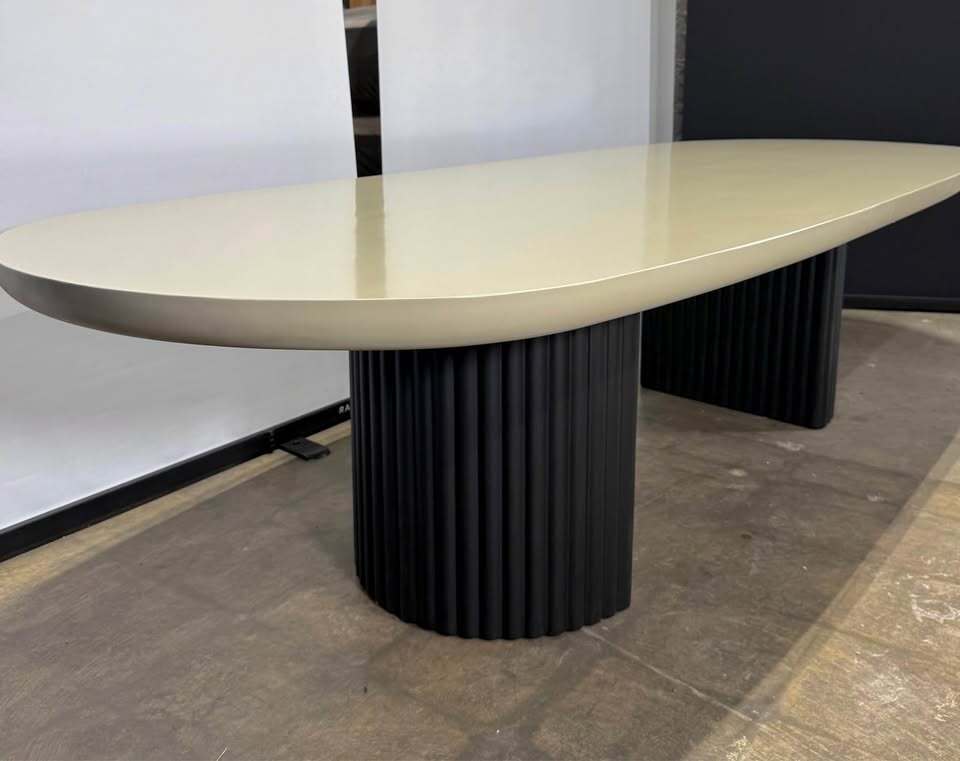 Rove Concepts Osten Dining Table 120" (Alabaster Matte Lacquer, Black Concrete)