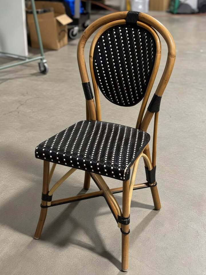 Set of 6 Custom High-End Bamboo Bistro Chairs – Black & White Woven