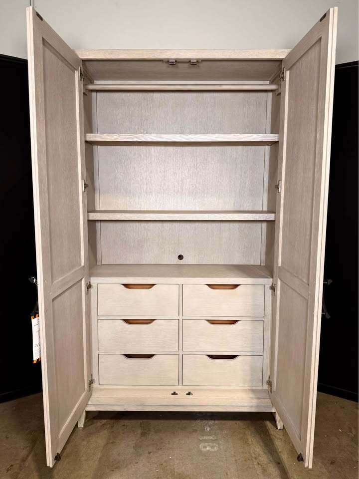 Kathy Kuo Home Chelle French Country Brown Oak Wardrobe