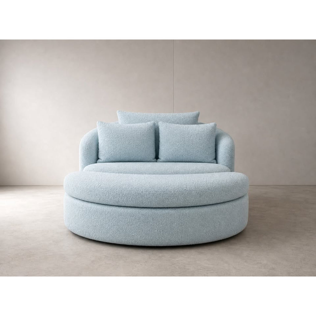 Joybird Amelia Grand Swivel Chair & Ottoman (Karina in Pantone Aquatic)