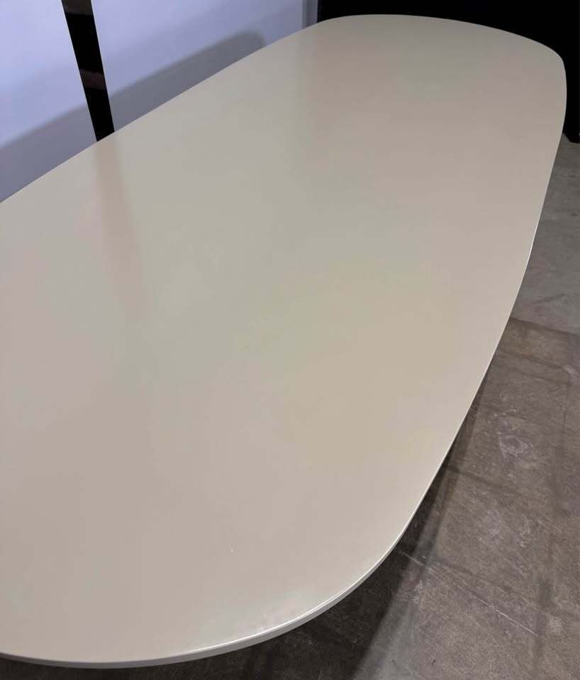 Rove Concepts Osten Dining Table 120" (Alabaster Matte Lacquer, Black Concrete)