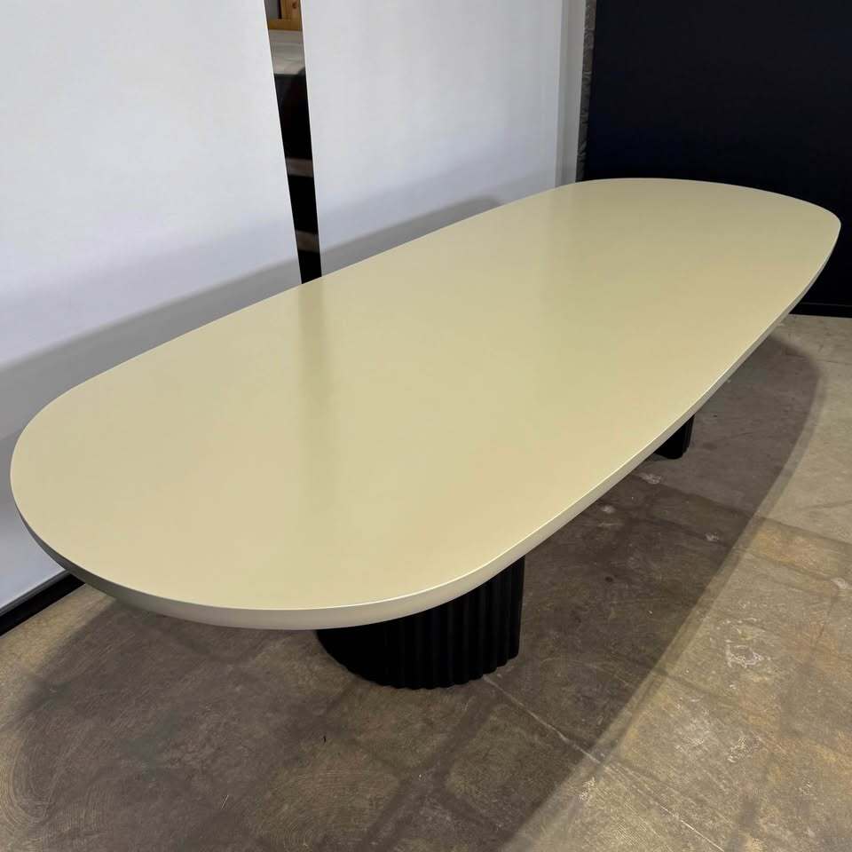 Rove Concepts Osten Dining Table 120" (Alabaster Matte Lacquer, Black Concrete)