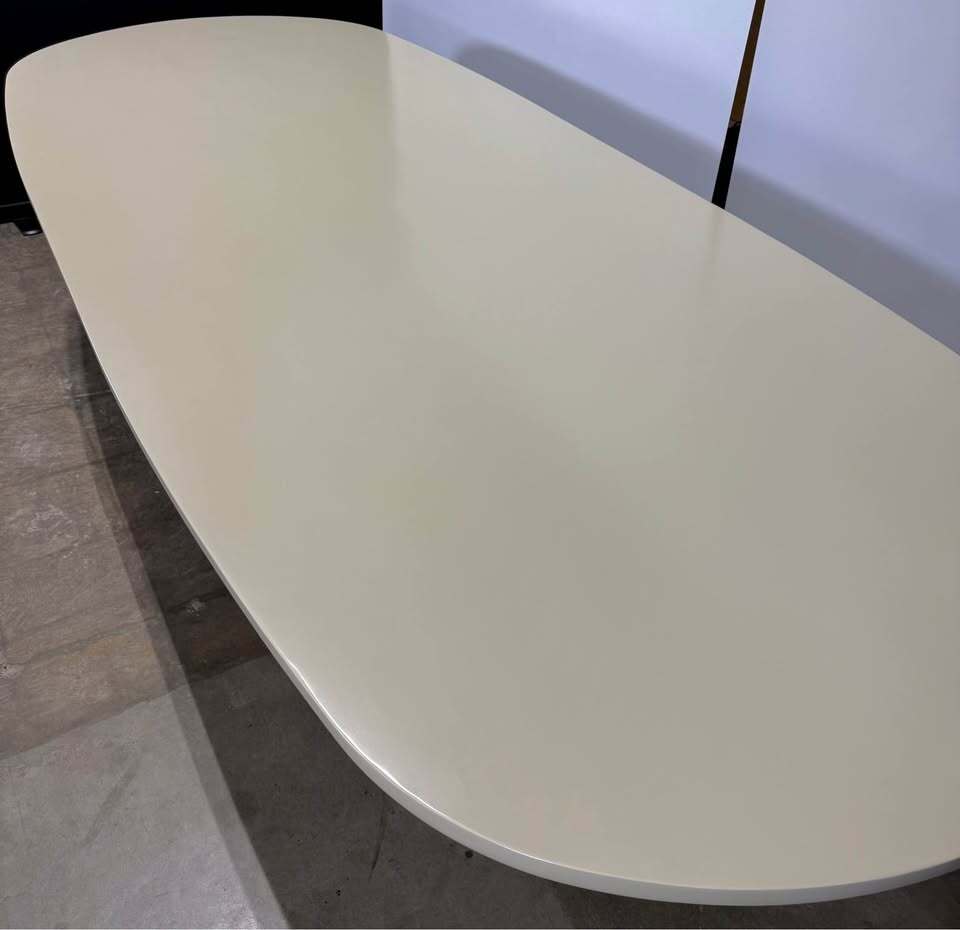 Rove Concepts Osten Dining Table 120" (Alabaster Matte Lacquer, Black Concrete)