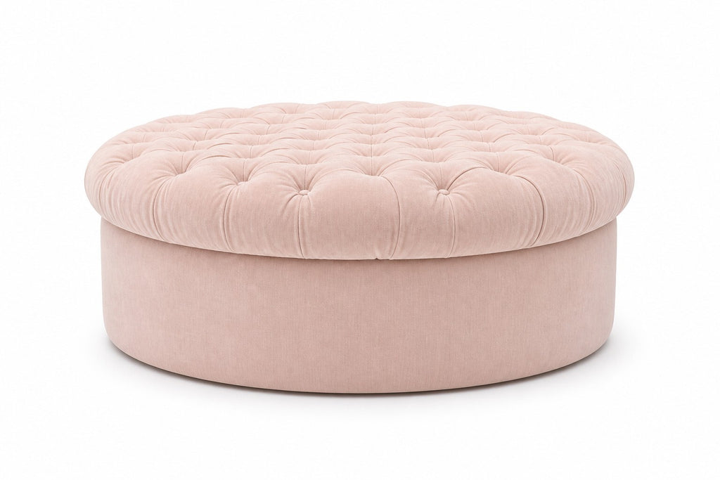 Blush Pink Tufted Round Ottoman — $1,200 new, $595 today | Moveabl