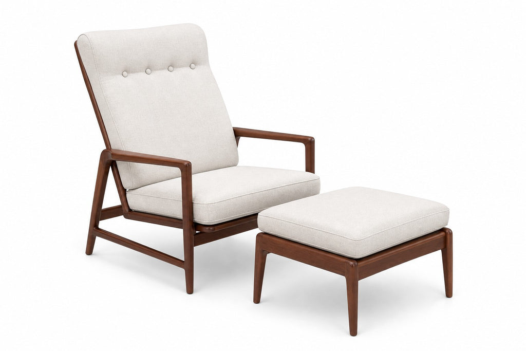 Cream High-Back Mid-Century Manual Recliner with Ottoman — $1,550 new, $950 today | Moveabl