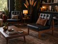 Black Tufted Leather Mid-Century Lounge Chairs — $2,800 new, $1,495 today | Moveabl