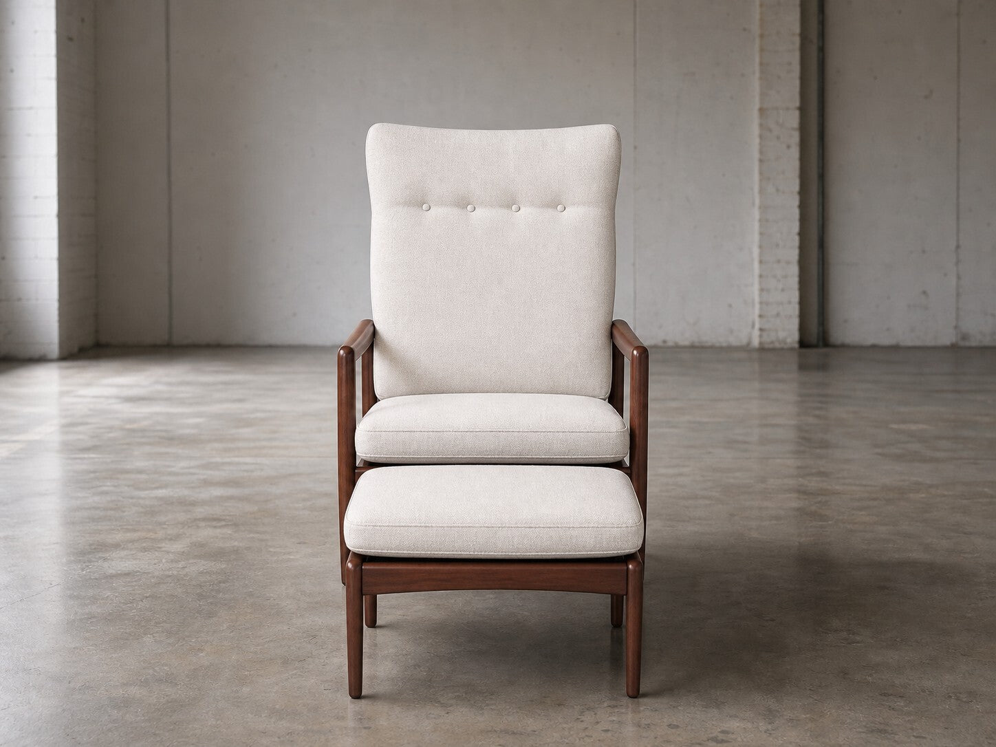 Cream High-Back Mid-Century Manual Recliner with Ottoman — $1,550 new, $950 today | Moveabl