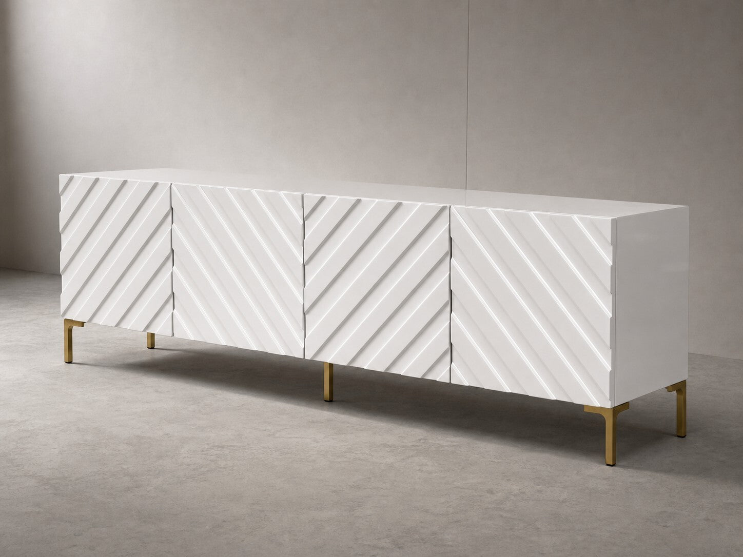 White Geometric Lacquer Console — $3,800 new, $1,250 today | Moveabl