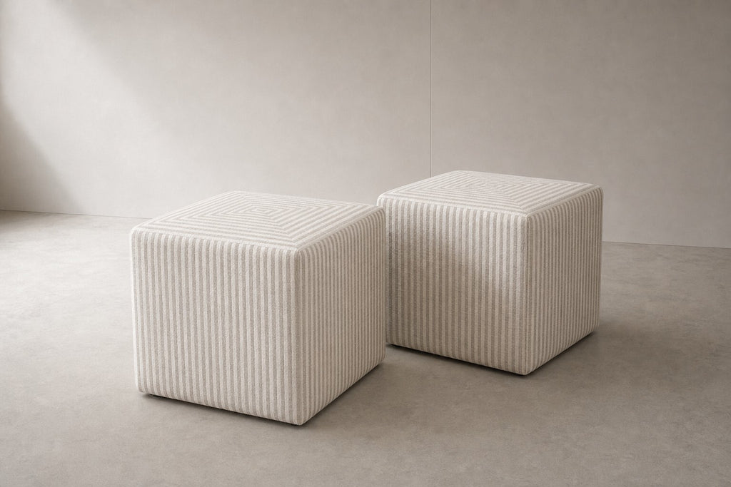 Set of 2 Striped Cube Ottomans — $1,100 new, $595 today | Moveabl