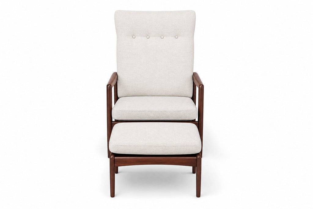 Cream High-Back Mid-Century Manual Recliner with Ottoman — $1,550 new, $950 today | Moveabl