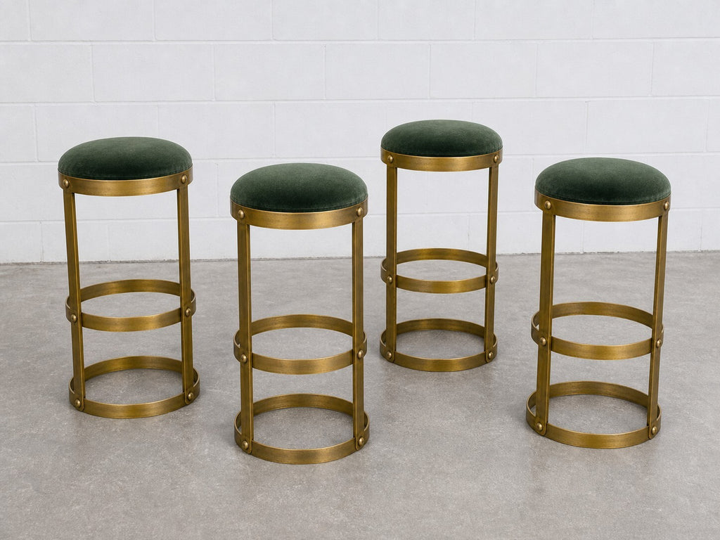 Emerald Velvet Sculptural Glam Bar Stools - Set of 4