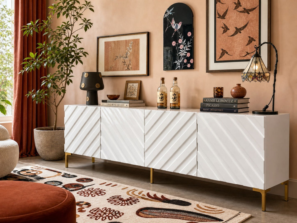 White Geometric Lacquer Console — $3,800 new, $1,250 today | Moveabl