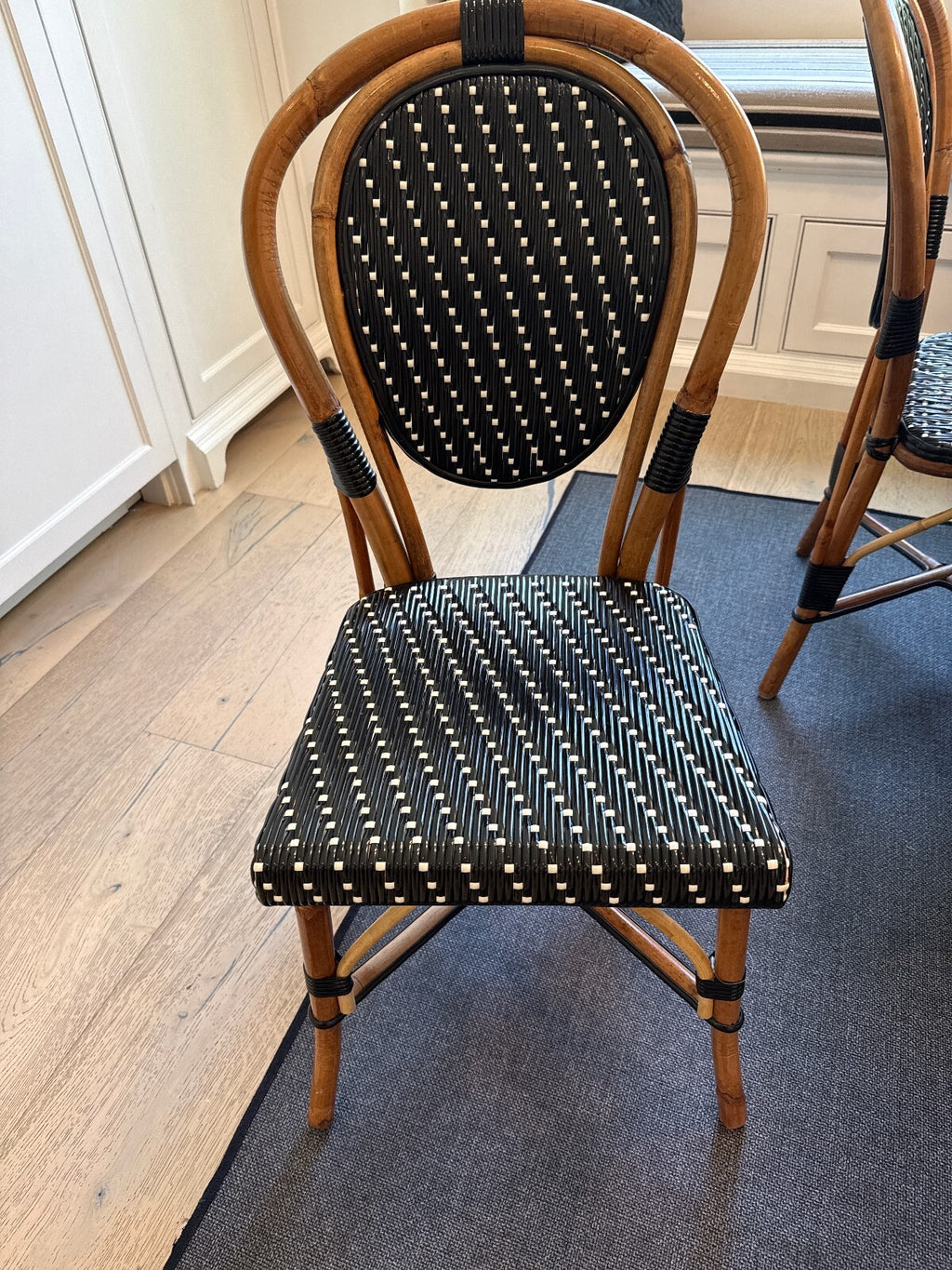 White Marble Top Rattan Dining Table + 6 Chairs