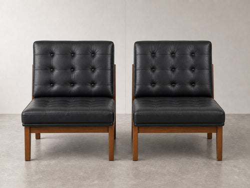 Black Tufted Leather Mid-Century Lounge Chairs — $2,800 new, $1,495 today | Moveabl