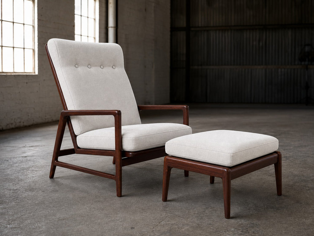 Cream High-Back Mid-Century Manual Recliner with Ottoman — $1,550 new, $950 today | Moveabl