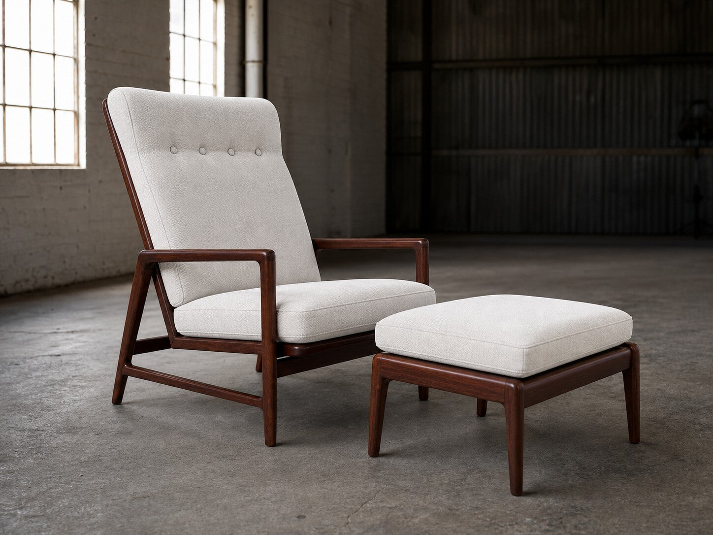 Cream High-Back Mid-Century Manual Recliner with Ottoman — $1,550 new, $950 today | Moveabl