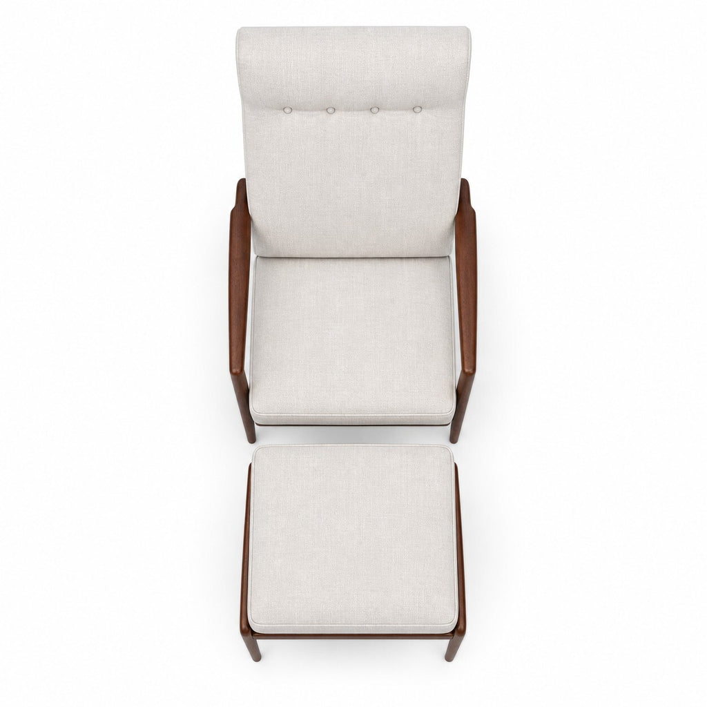 Cream High-Back Mid-Century Manual Recliner with Ottoman — $1,550 new, $950 today | Moveabl
