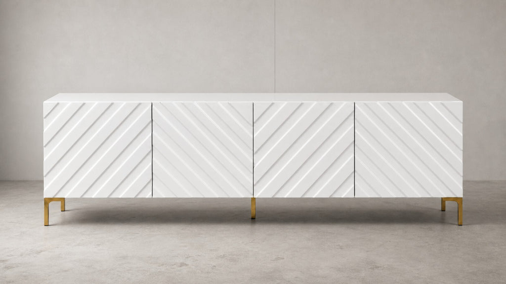 White Geometric Lacquer Console — $3,800 new, $1,250 today | Moveabl