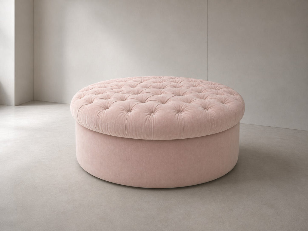 Blush Pink Tufted Round Ottoman — $1,200 new, $595 today | Moveabl