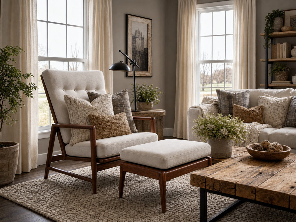Cream High-Back Mid-Century Manual Recliner with Ottoman — $1,550 new, $950 today | Moveabl