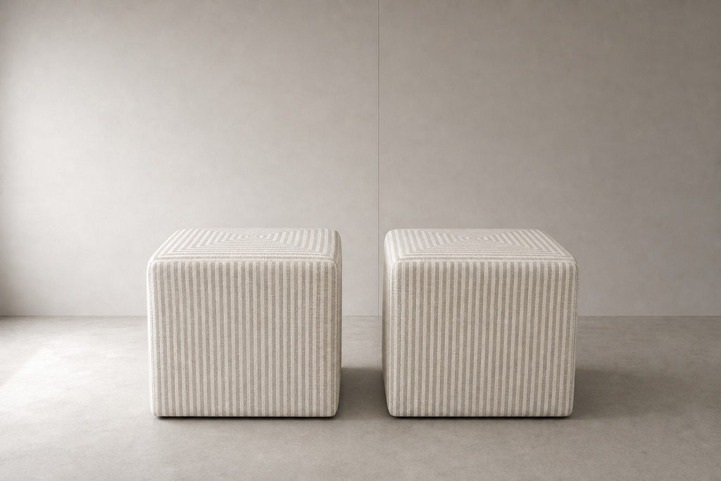 Set of 2 Striped Cube Ottomans — $1,100 new, $595 today | Moveabl