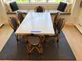 White Marble Top Rattan Dining Table + 6 Chairs