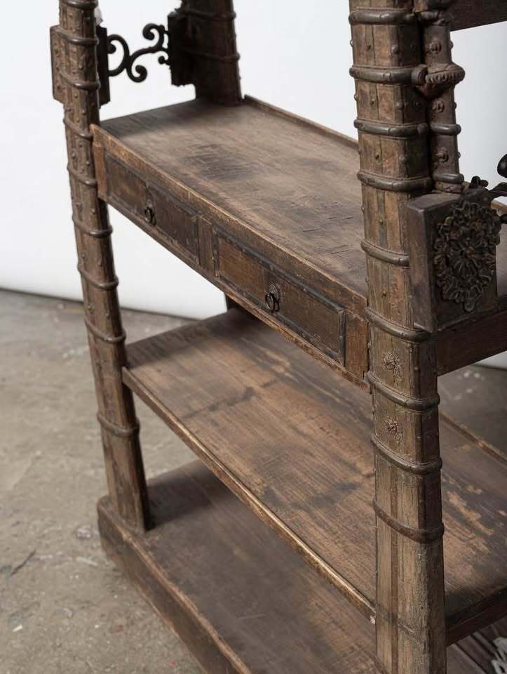 Antique Indian Teak Étagère – Dramatic Ladder Shelving Unit