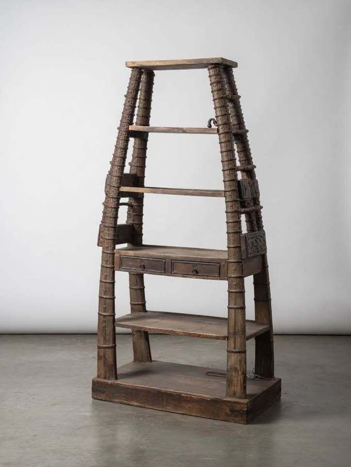 Antique Indian Teak Étagère – Dramatic Ladder Shelving Unit