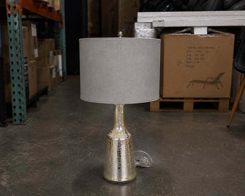 Pair of Mercury Glass Table Lamps w/ Gray Drum Shades