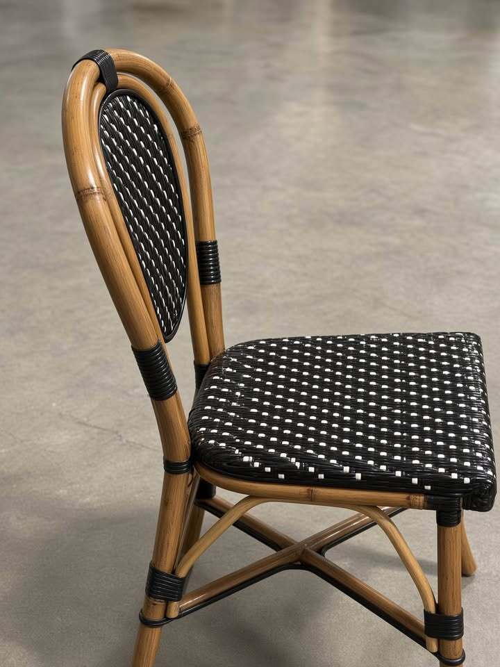 Set of 6 Custom High-End Bamboo Bistro Chairs – Black & White Woven